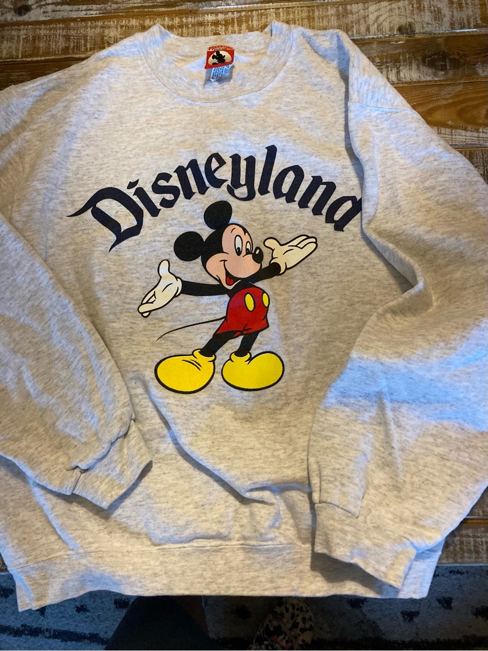 Disney Light Gray Crewneck Sweatshirt with Mickey Graphic